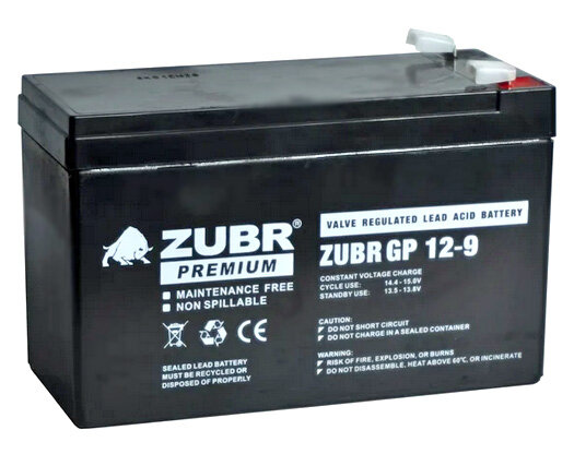 Аккумулятор ZUBR GP 12-9 12V 7Ah  ДШВ 151 х 65 х 94 мм 2.6 кГ